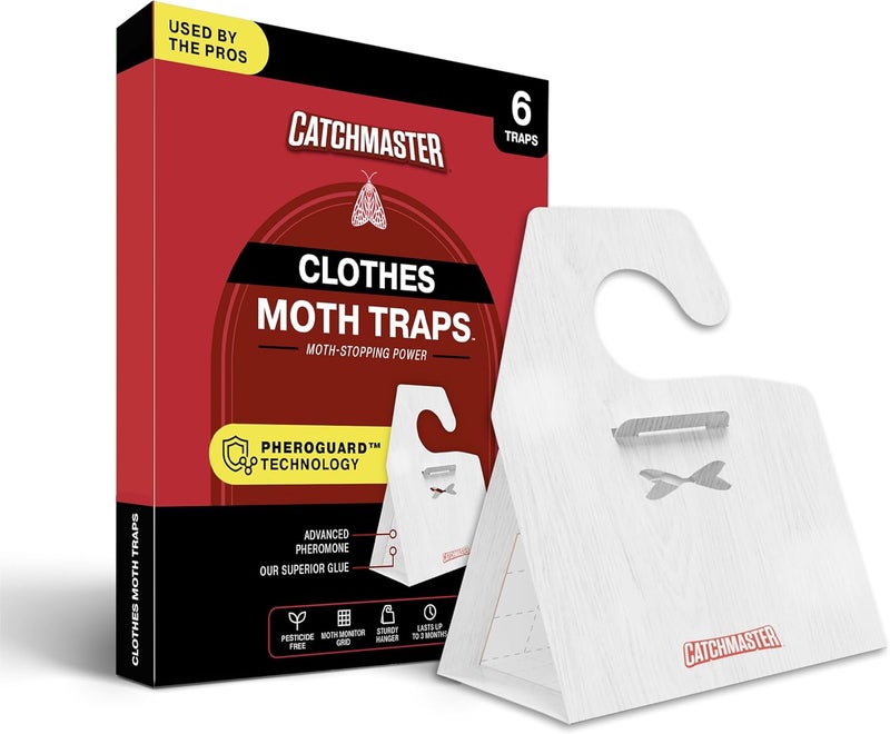 Catchmaster Clothing Moth Traps with Premium Extra Strength Odorless Pheromone Technology – XL Hardwood Design, Extra-Strength Glue – Traps & Targets Casemaking and Webbing Moths - 6-Pack - Image 1